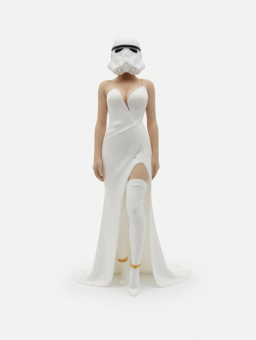 Figurine Femme Futuriste 3D – Robe Blanche – Style Geek Sci-Fi – Décoration Moderne JT Créa3D