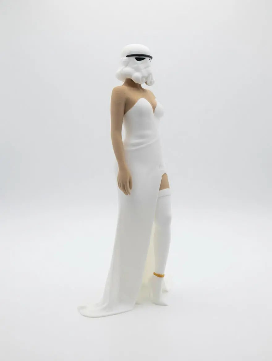 Figurine Femme Futuriste 3D – Robe Blanche – Style Geek Sci-Fi – Décoration Moderne JT Créa3D